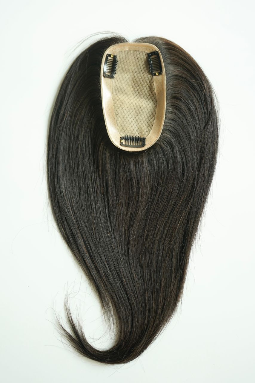 14" Natural Black colour Silk Topper