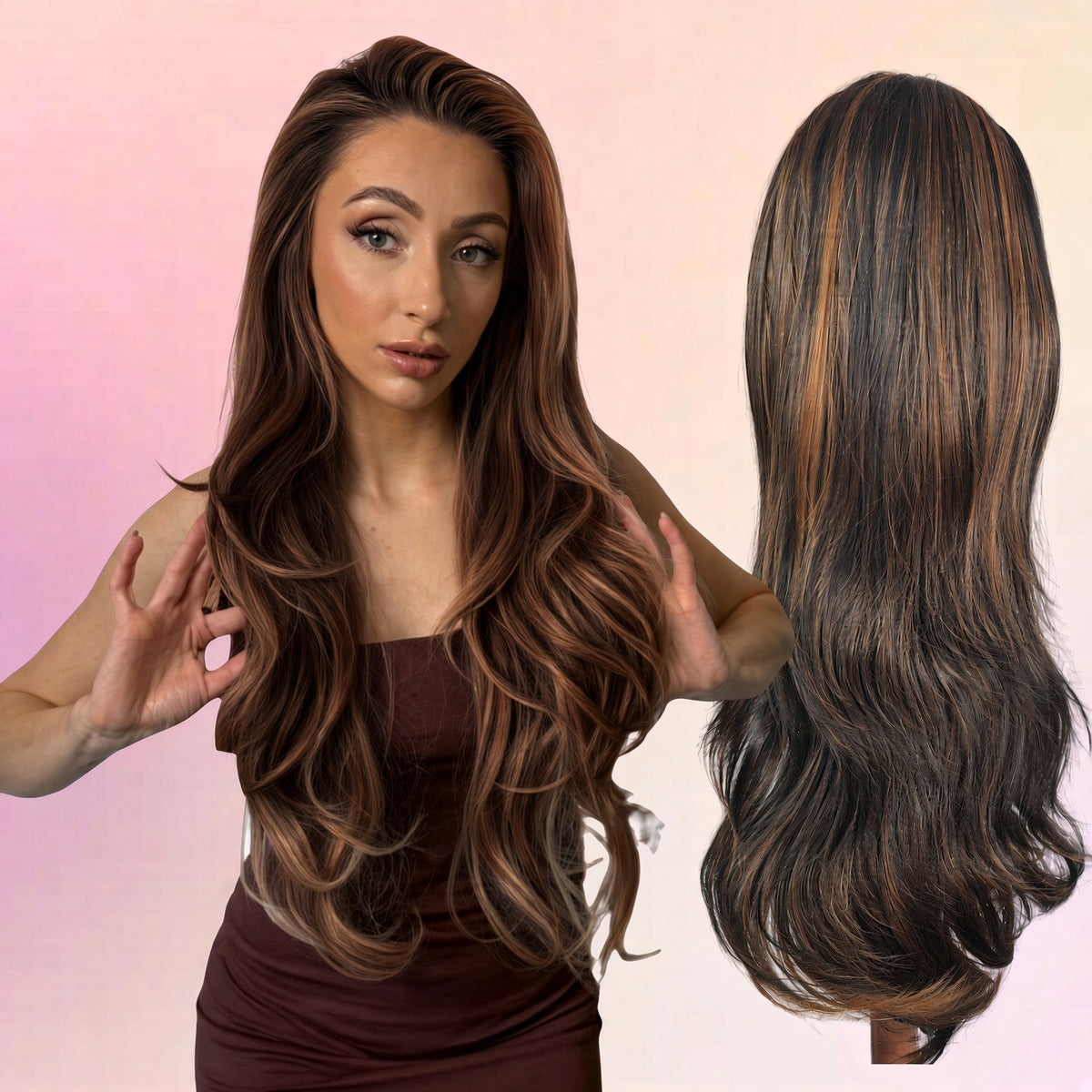 Martine Half Head Wig Colour Brown Auburn Highlight